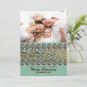 ティール(緑がかった色)レザーカントリーウェスタンクリスマスフォト シーズンカード (スタンド正面)