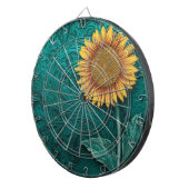 ティール(緑がかった色)レザーツールイエローサンフラワー ダーツボード (正面右)