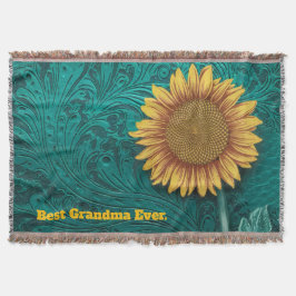 ティール（緑がかった色）レザーツールイエローヒマワリ最高のア祖母 スローブランケット