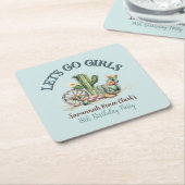 ティール（緑がかった色）レッツゴーガールズ女性のカーボーイサボリーパーティー スクエアペーパーコースター (アングル)