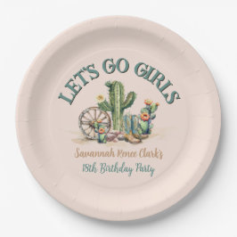 ティール（緑がかった色）レッツゴーガールズ赤面ピンクテーマ誕生日パーティー ペーパープレート