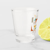 ティール（緑がかった色）レッドオレンジコーナーズミッドセンチュリーモダン ショットグラス (左)