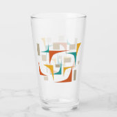 ティール（緑がかった色）レッドオレンジコーナーズミッドセンチュリーレトロガラス タンブラーグラス (裏面)