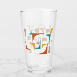 ティール（緑がかった色）レッドオレンジコーナーズミッドセンチュリーレトロガラス タンブラーグラス