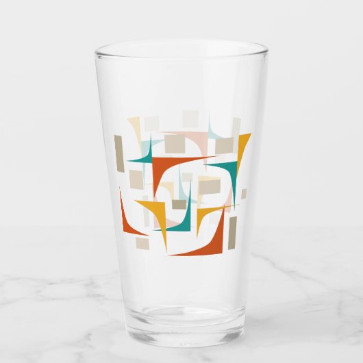 ティール（緑がかった色）レッドオレンジコーナーズミッドセンチュリーレトロガラス タンブラーグラス (正面)