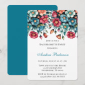 ティール（緑がかった色）レッドオレンジブーケフローラバチェロレッテ 招待状 (正面/裏面)