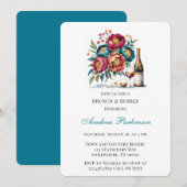 ティール（緑がかった色）レッドオレンジブーケフローラブランチ&バブーブリー 招待状 (正面/裏面)