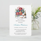 ティール（緑がかった色）レッドオレンジブーケフローラブランチ&バブーブリー 招待状 (スタンド正面)