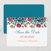 ティール（緑がかった色）レッドオレンジブーケフローラ金ゴールド保存日 (正面/裏面)