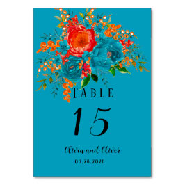 ティール（緑がかった色）レッドオレンジボタニカル結婚フローラ テーブルナンバー