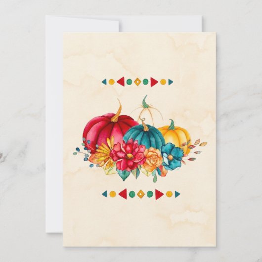 ティール(緑がかった色)レッドオレンジボホパンプキンズブリデスメイズランチョン 招待状 (裏面)