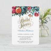ティール（緑がかった色）レッドオレンジ牡丹金ゴールドブライダルシャワー 招待状 (スタンド正面)