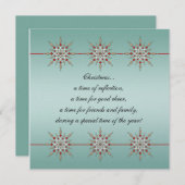 ティール(緑がかった色)&レッドクリスマスオーナメントパーティー招待状 招待状 (正面/裏面)