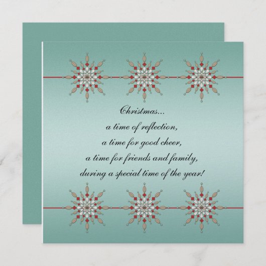 ティール（緑がかった色）&レッドクリスマスオーナメントパーティー招待状 招待状 (正面/裏面)