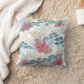 ティール(緑がかった色)レッドコーラルリーフフィッシュコースタル海ビーチイ クッション (ブランケット)