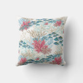 ティール(緑がかった色)レッドコーラルリーフフィッシュコースタル海ビーチイ クッション (裏面)