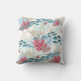 ティール（緑がかった色）レッドコーラルリーフフィッシュコースタル海ビーチイ クッション