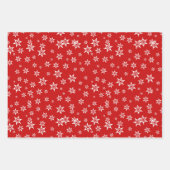 ティール（緑がかった色）レッドスノーフレークトインデアパターン ラッピングペーパーシート (正面3)