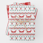 ティール（緑がかった色）レッドスノーフレークトインデアパターン ラッピングペーパーシート (インサイチュ)