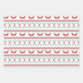 ティール（緑がかった色）レッドスノーフレークトインデアパターン ラッピングペーパーシート (正面)