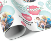 ティール（緑がかった色）&レッドフォトクリスマスボーブル ラッピングペーパー (ロールコーナー)