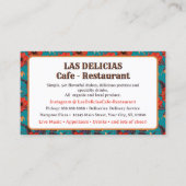 ティール（緑がかった色）&レッドフローラルパターンカフェレストラン 名刺 (正面)