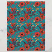 ティール(緑がかった色)レッドフローラルパターンレストラングランドオープニング チラシ (裏面)