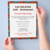 ティール(緑がかった色)レッドフローラルパターンレストラングランドオープニング チラシ (手)