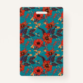 ティール（緑がかった色）&レッドフローラローカルカフェレストラン バッジ (裏面)