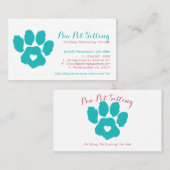 ティール(緑がかった色)レッドペットシッターSNSドッグキャットポー 名刺 (正面/裏面)