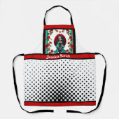 ティール（緑がかった色）&レッドローゼズシュガースカル エプロン (正面)