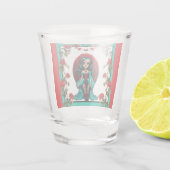 ティール（緑がかった色）&レッドローゼズシュガースカル ショットグラス (裏面)