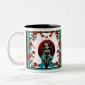 ティール（緑がかった色）&レッドローゼズシュガースカル ツートーンマグカップ (左)