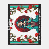 ティール（緑がかった色）&レッドローゼズシュガースカル フリースブランケット (正面)