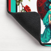 ティール(緑がかった色)&レッドローゼズシュガースカル マウスパッド (コーナー)