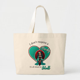 ティール(緑がかった色)&レッドローゼズシュガースカル ラージトートバッグ