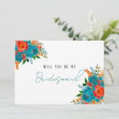 ティール(緑がかった色)レッド・オレンジ・フローラは私の花嫁になる 招待状 (スタンド正面)