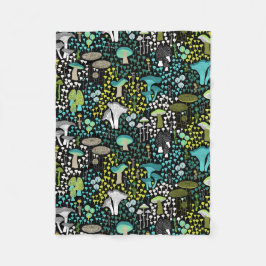 ティール（緑がかった色）レトロキノコ フリースブランケット