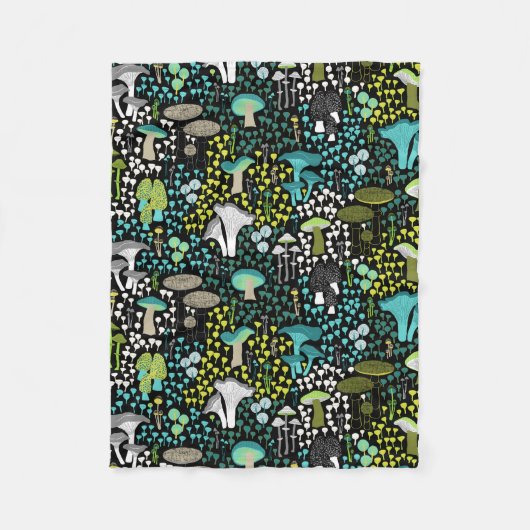 ティール（緑がかった色）レトロキノコ フリースブランケット (正面)