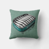 ティール（緑がかった色）レトロスタイルサーディンアートおもしろいフィッシュフード クッション (裏面)