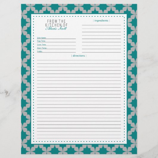 ティール(緑がかった色)レトロスターレシピページ (正面)