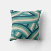 ティール（緑がかった色）レトロレインボーストライプズ模様 クッション (裏面)