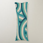 ティール（緑がかった色）レトロレインボーストライプズ模様 ボディピロー (正面縦)