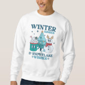 ティール(緑がかった色)レトロ冬のキスとスノーフレークのウィッシュ冬 スウェットシャツ (正面)