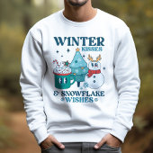 ティール(緑がかった色)レトロ冬のキスとスノーフレークのウィッシュ冬 スウェットシャツ