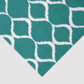 ティール(緑がかった色)レトロ幾何学的イカット部族的プリントパターン 薄葉紙 (詳細)