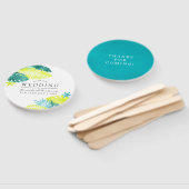 ティール(緑がかった色)&レモントロピカル結婚式の引き出物 ハンドファン (組立なし)