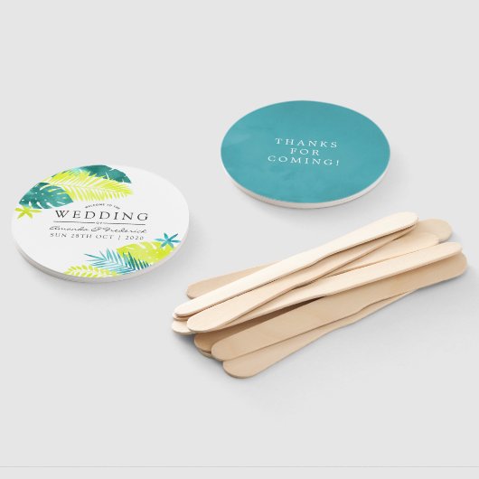 ティール（緑がかった色）&レモントロピカル結婚式の引き出物 ハンドファン (組立なし)