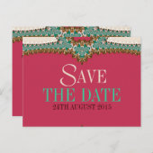 ティール(緑がかった色)レースのよう金ゴールドピンク日ユニーク付ポストカードの保存 案内ポストカード (正面/裏面)