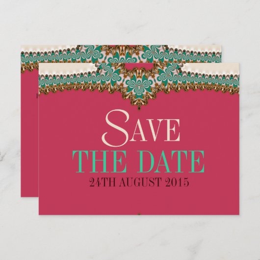 ティール（緑がかった色）レースのよう金ゴールドピンク日ユニーク付ポストカードの保存 案内ポストカード (正面/裏面)